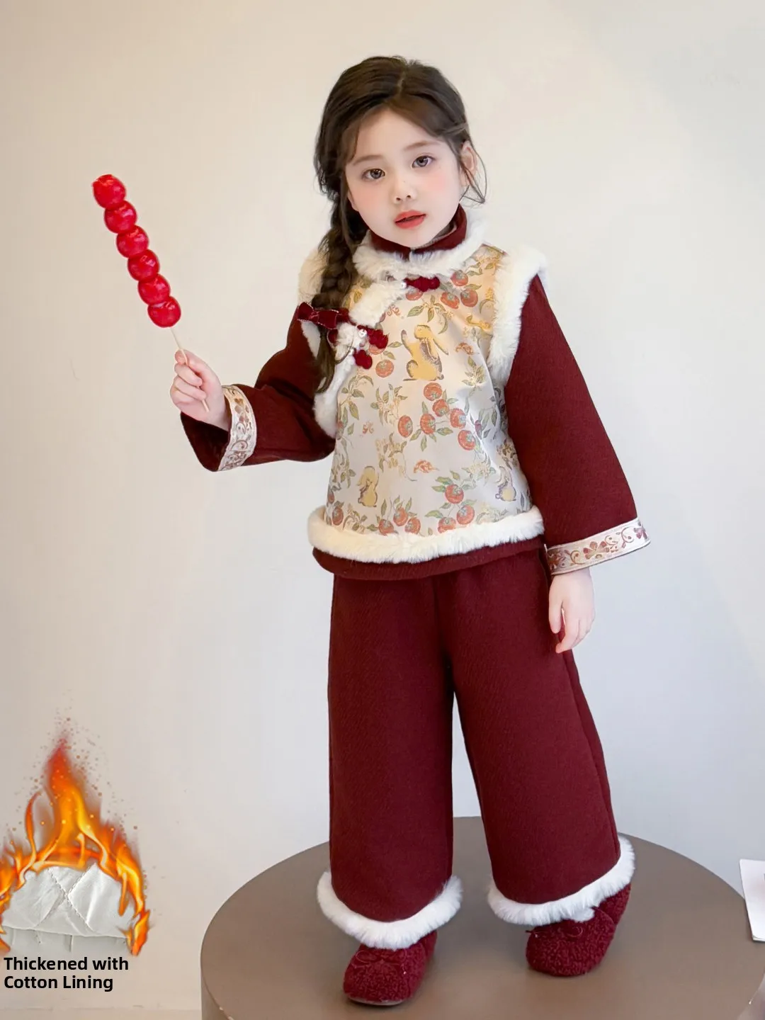 

Праздничный хлопковый костюм Тан для маленьких девочек, детский новогодний комплект из двух предметов, праздничная одежда Hanfu для девочек