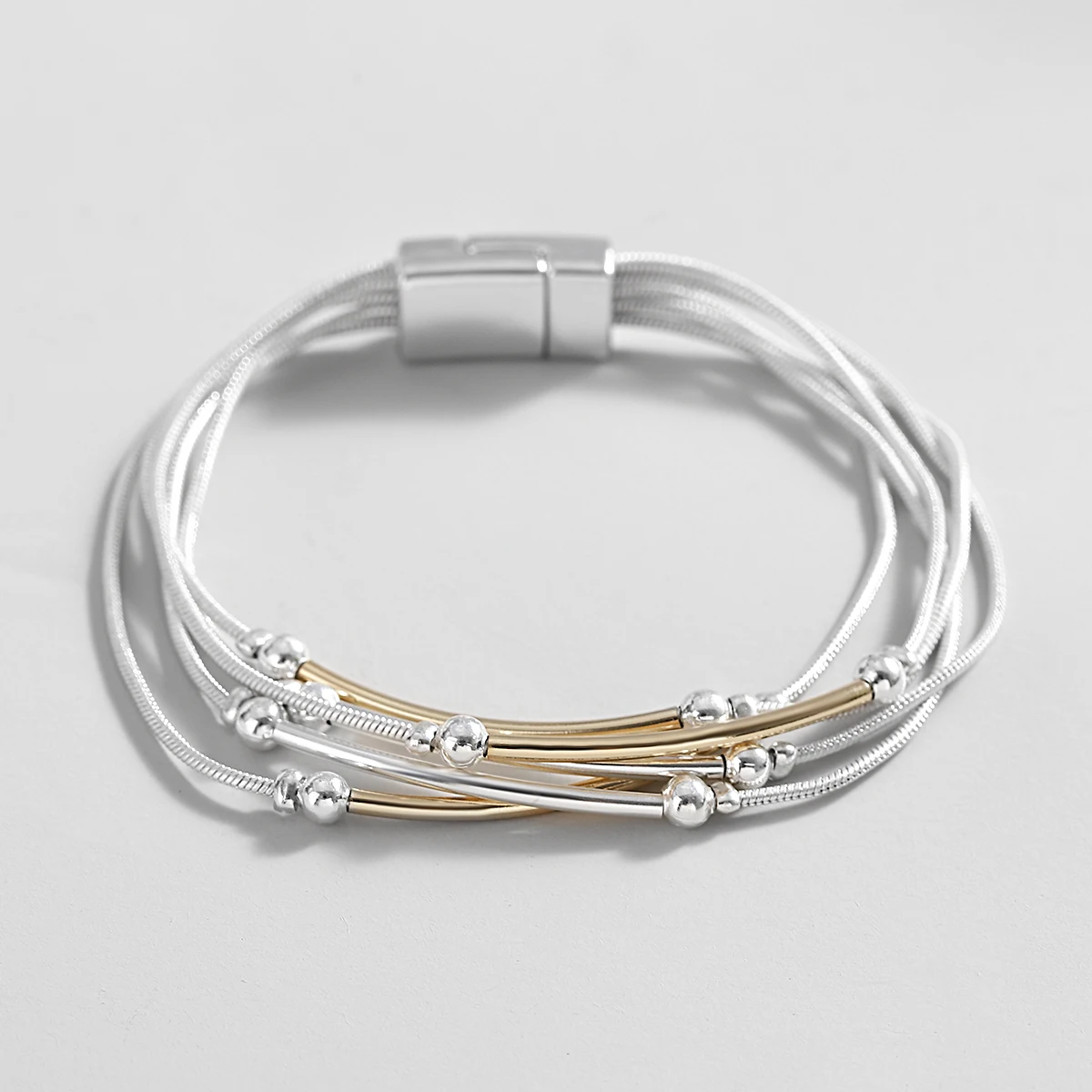 ALLYES Charm Two Tone Metal Tube Beads Bransoletka Wielowarstwowy srebrny kolor Łańcuch węża Bransoletki Bransoletki Mężczyźni Biżuteria damska Prezenty