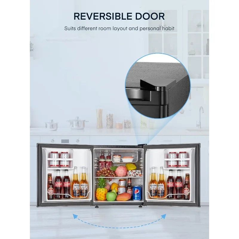 1.6 Cu.ft Mini Fridge for Bedroom with Freezer, Small Compact Single Door Refrigerator, 7-Level Adjustable Thermostat, Black