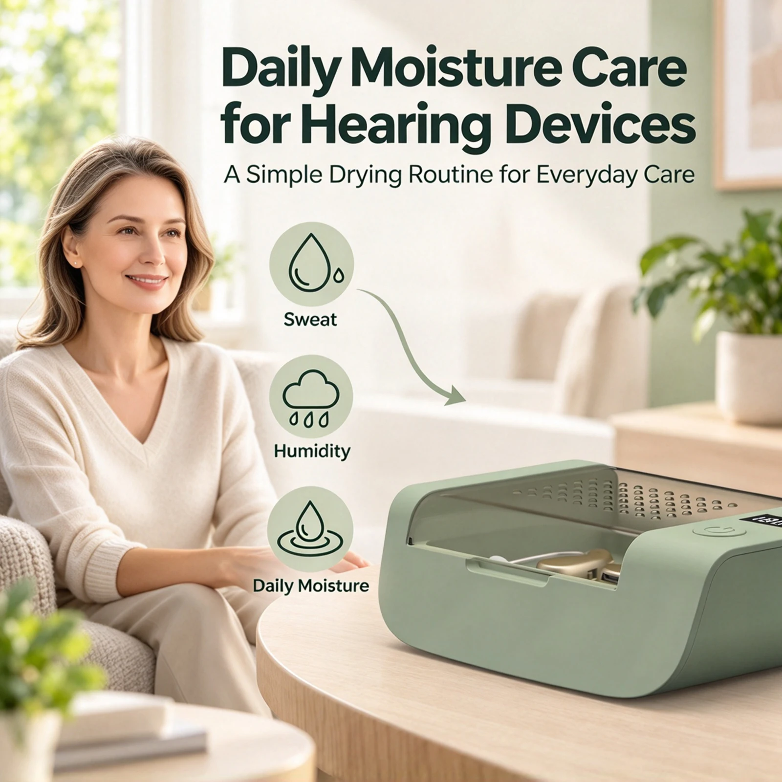 Three-in-One, Hearing Aid Dehumidification Drying Box Heating Moisture-Proof Hearing Aid Drying Box Ultraviolet Lamp UV Steriliz