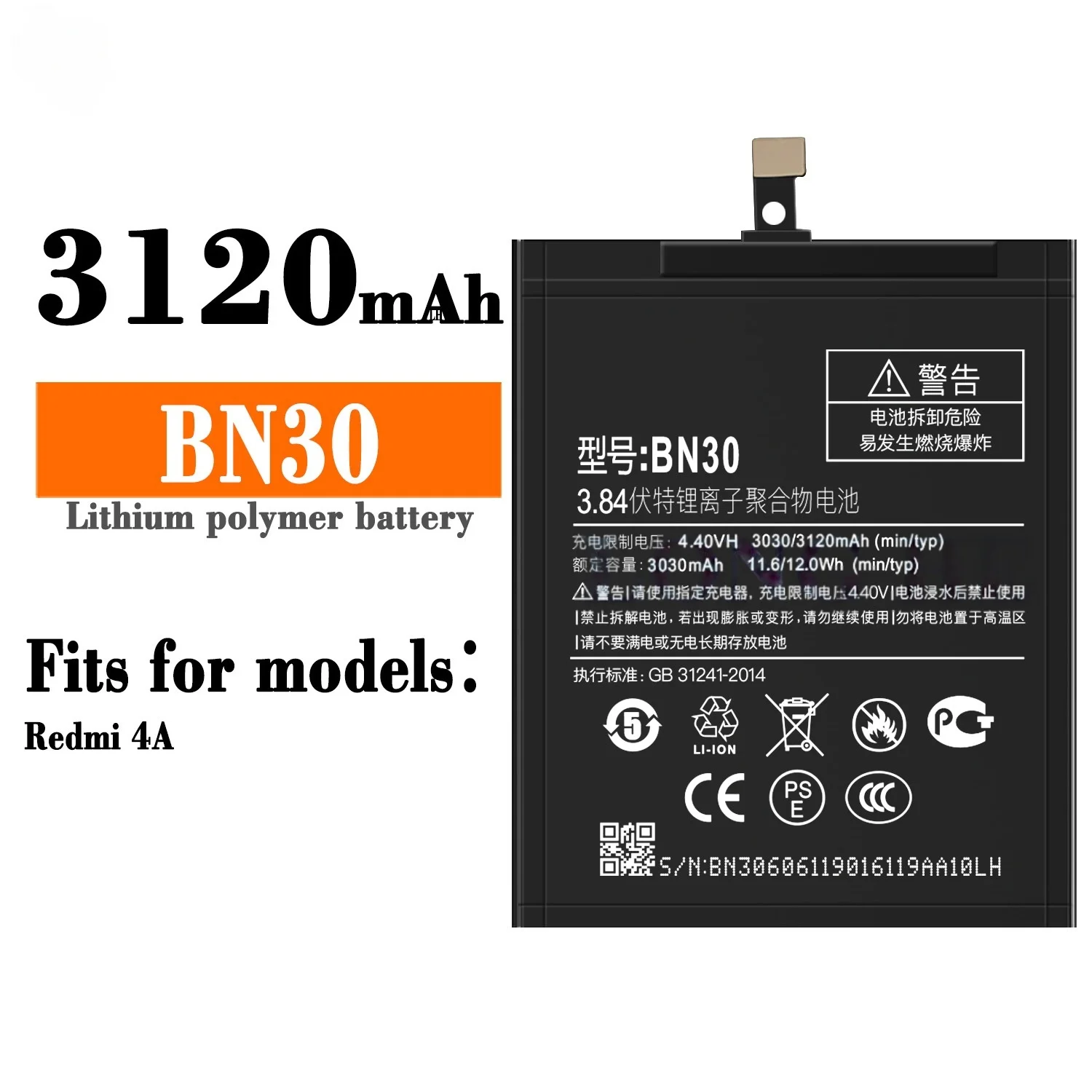 BN30 3120mAh Battery For Xiaomi Redmi 4A mobile phone battery compatible high quality