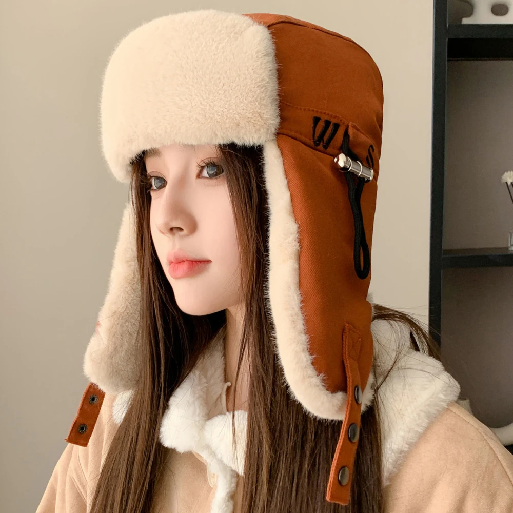 HT4306 Bomber Hat Thick Warm Women Earflap Cap Windproof Riding Winter Hats for Men Male Female Russian Hat Snow Ski Trapper Cap