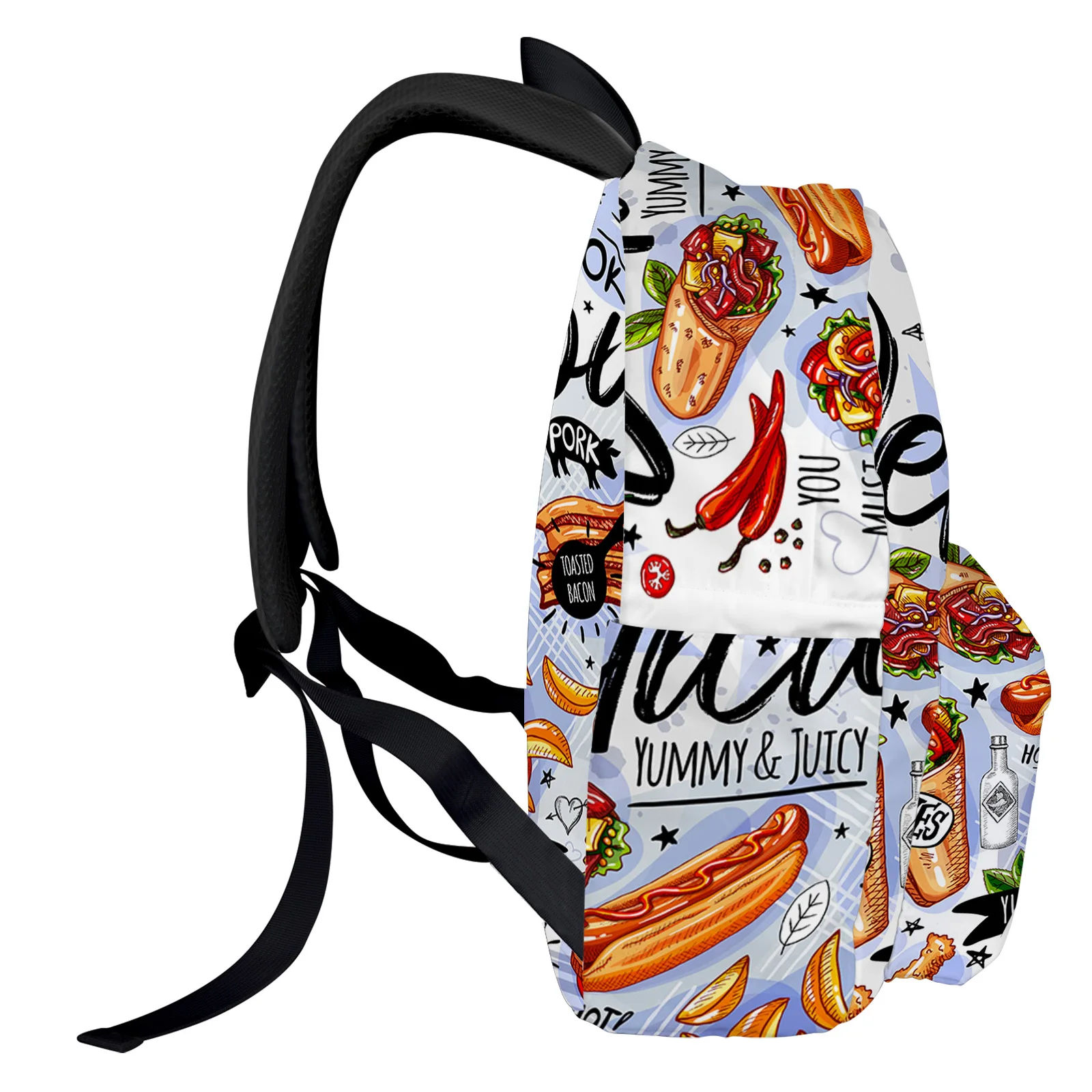 Food Graffiti Hot Dog Bacon Women Man Backpacks Waterproof Travel School Backpack For Student Boys Girls Laptop Bags Mochilas