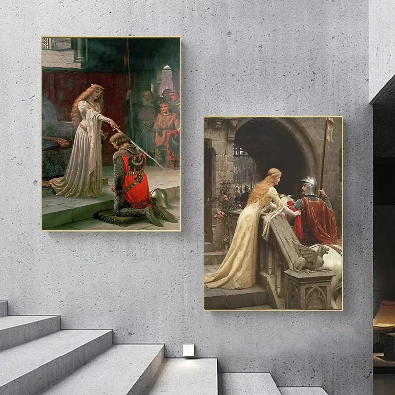 Vintage Famous Canvas Painting Edmund Blair Leighton Artwork The Accolade Medieval Knight Theme Posters Prints Wall Home Decor