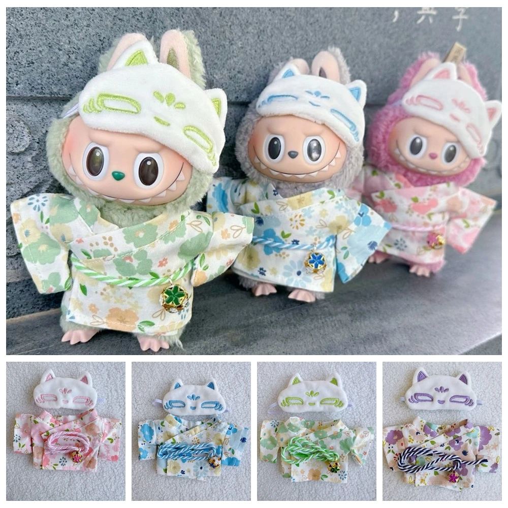 

Japanese Kimono Clothing Set With Eye Patch Belt for 17cm Labubu V1 V2 Dolls Ropa Labubu Decoration Accessories