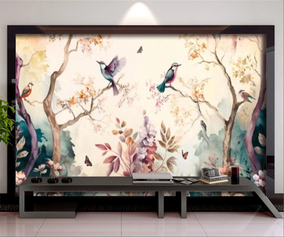 

Обои на заказ, ручная роспись, банановое дерево, пальмовый лист, черно-белый дождь, лес, растение, цветы и птицы, фон, 3d обои