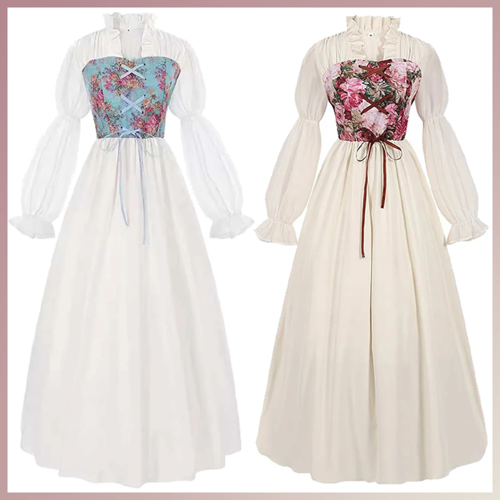 

Renaissance Cosplay Vintage Court Style Dress Costume Women Retro Roleplay Long Dress Female Adult Girls Halloween Party Suits