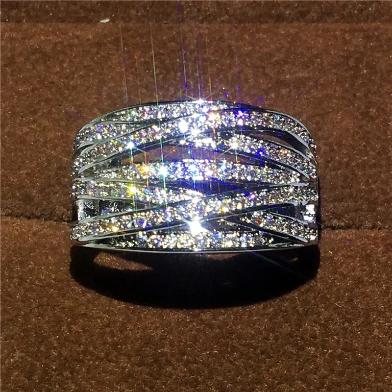 BKBK Silver Multi Layer Cross Full Pave Wide Statement Women Rings Engagement Wedding Rings Anti-Oxidation Fashion Jewelry, Sparkly Bold Gift for Ladies Valentine Xmas Club Party Evening Formal Dating Occasions