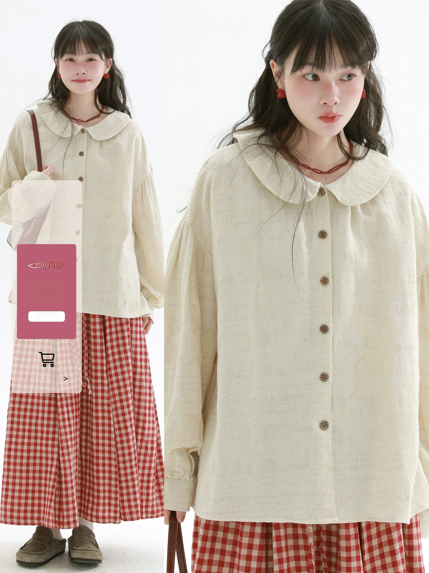 

Rare Doll Collar Long Sleeve Shirt Women's Fashionable Versatile Cotton Linen Blend College Style Age-Defying Top