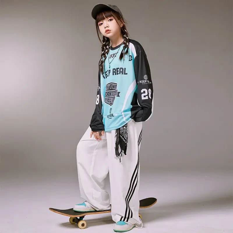Trajes de escenario de Jazz para niños, camisa de gran tamaño de Hip Hop, pantalones de baile callejero, ropa de calle para niñas, Tops para correr, conjunto de ropa deportiva para niños