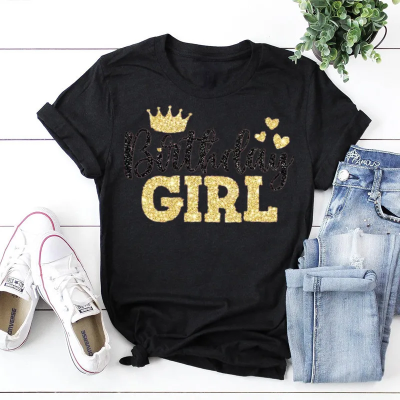 The Birthday Girl Shirt Party Squad Youth Birthday Girl  Short Sleeve Top Tees O Neck Streetwear harajuku Fashion 100% Cotton