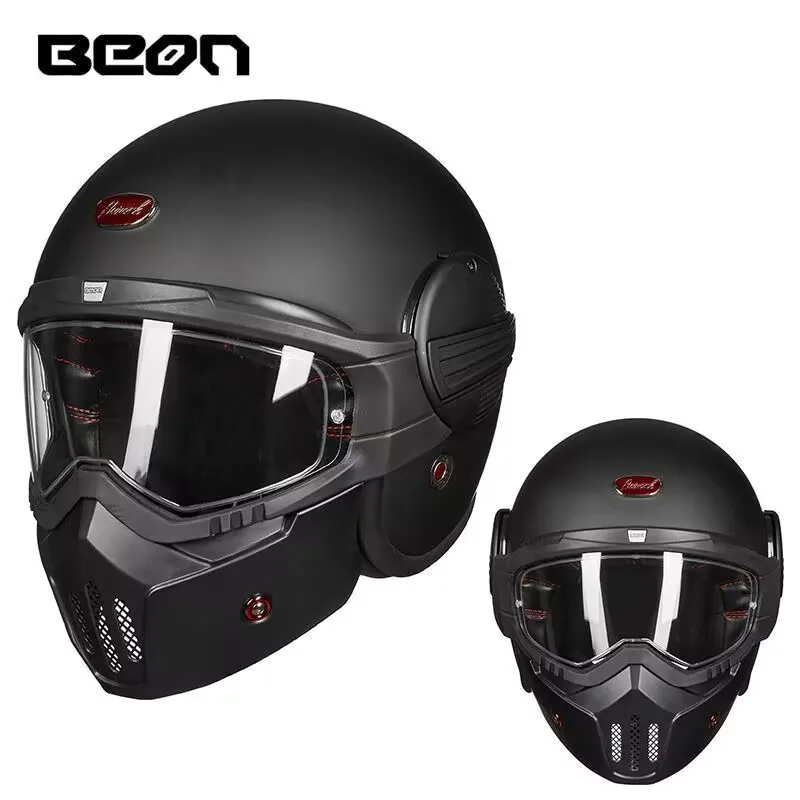 

BEON Helmet Retro Motorcycle Helmet Scooter Vintage Flip Up Casco Cycling Helmet DOT Approved Flip Up Open Full Face Capacete