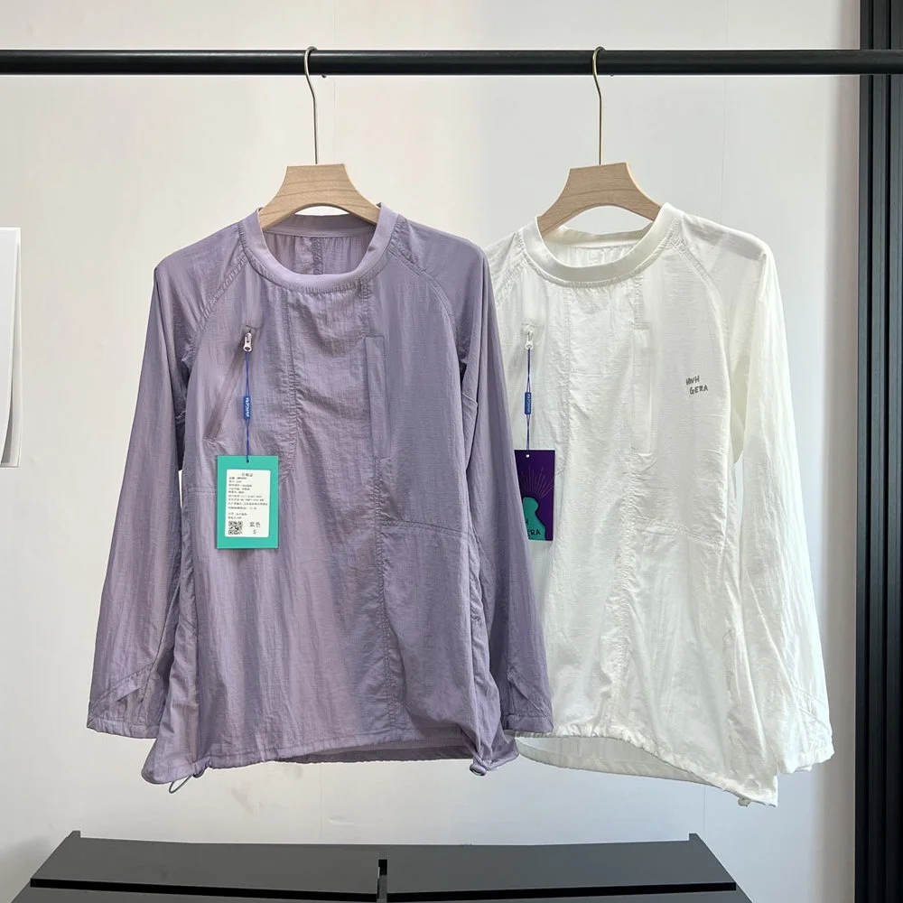 

ex Lightweight Breathable Outdoor Long Sve T-irt Qui Dry Dstring ket Zipper Sportswear for Couples