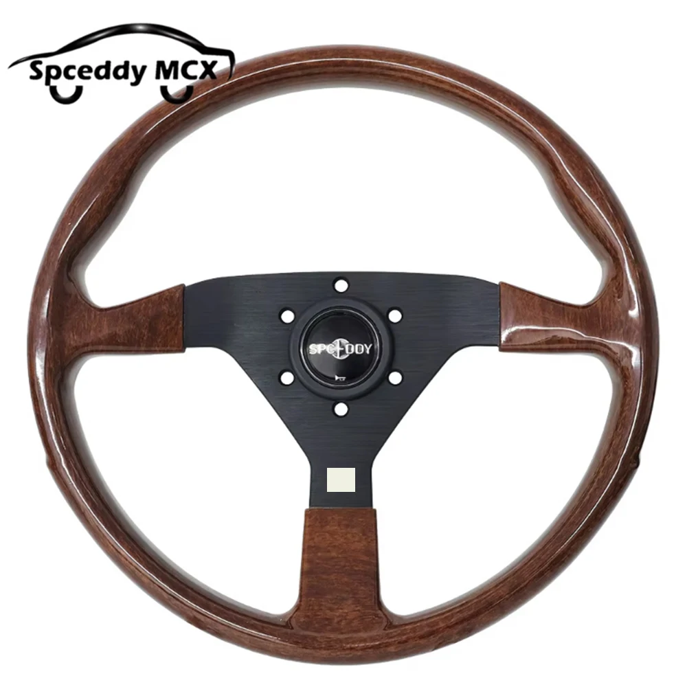 Spceddy 14inch 350mm Wood Grain Look Racing Sports Steering Wheel Flat Universal