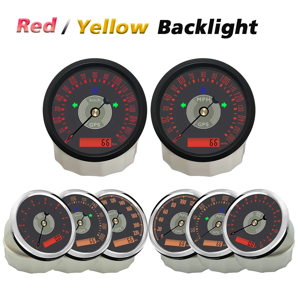Rhaxel Classical 85mm GPS Speedometer 0-160 0-200 0-220 KMH MPH with 8K 12K RPM Tachometer with Backlight 12V 24V for Truck Vans