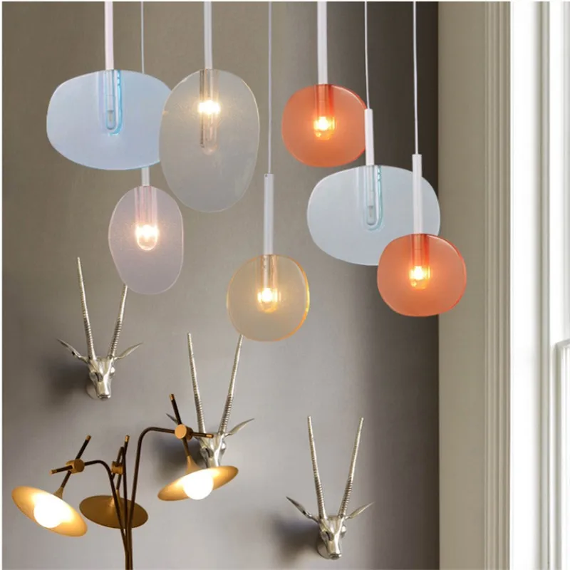 Lollipop Pendant Lamp modern macaron coloured leaf lamps Nordic glass lampshade simple children's room island kitchen lighting