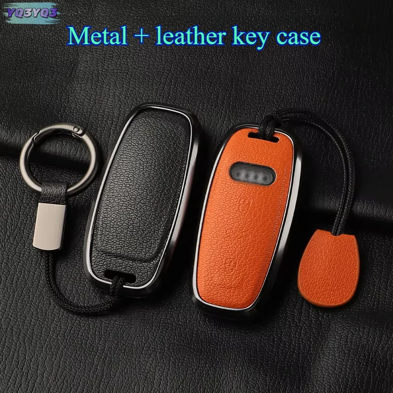 

For Audi Key fob cover a1 a3 8v a4 b9 a5 a6 c8 q3 q5 q7 tt Leather Keychain Metal Car accessories
