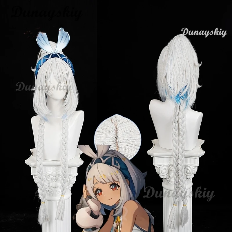 

Genshin Impact Mualani Cosplay Wig 100cm White Blue Long Braids Meztli Springs Natlan Halloween Party Women Girls Props