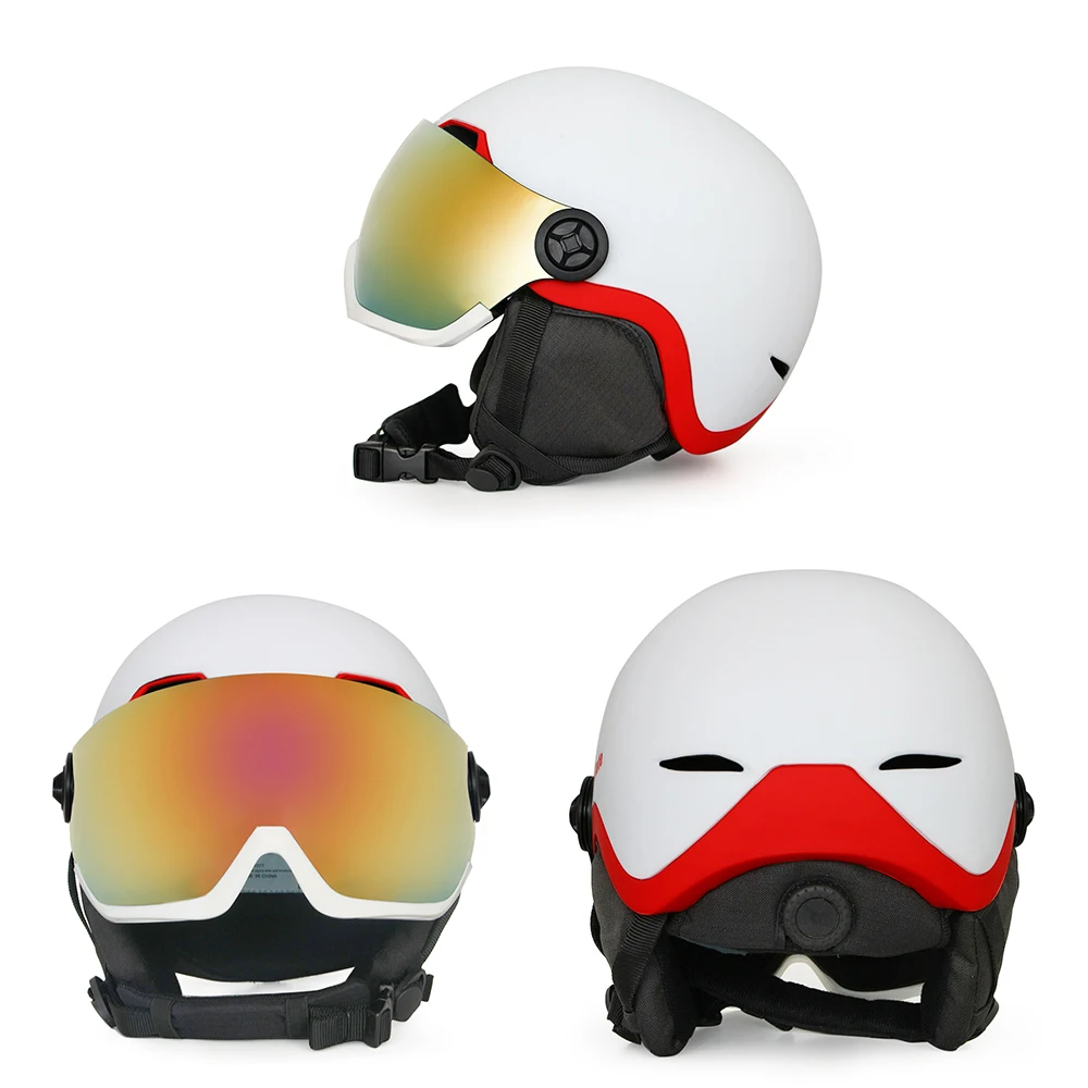 EnzoDate casco de nieve para esquí con gafas integradas, protector 2 en 1, casco de Snowboard y máscara desmontable, lente de visión nocturna