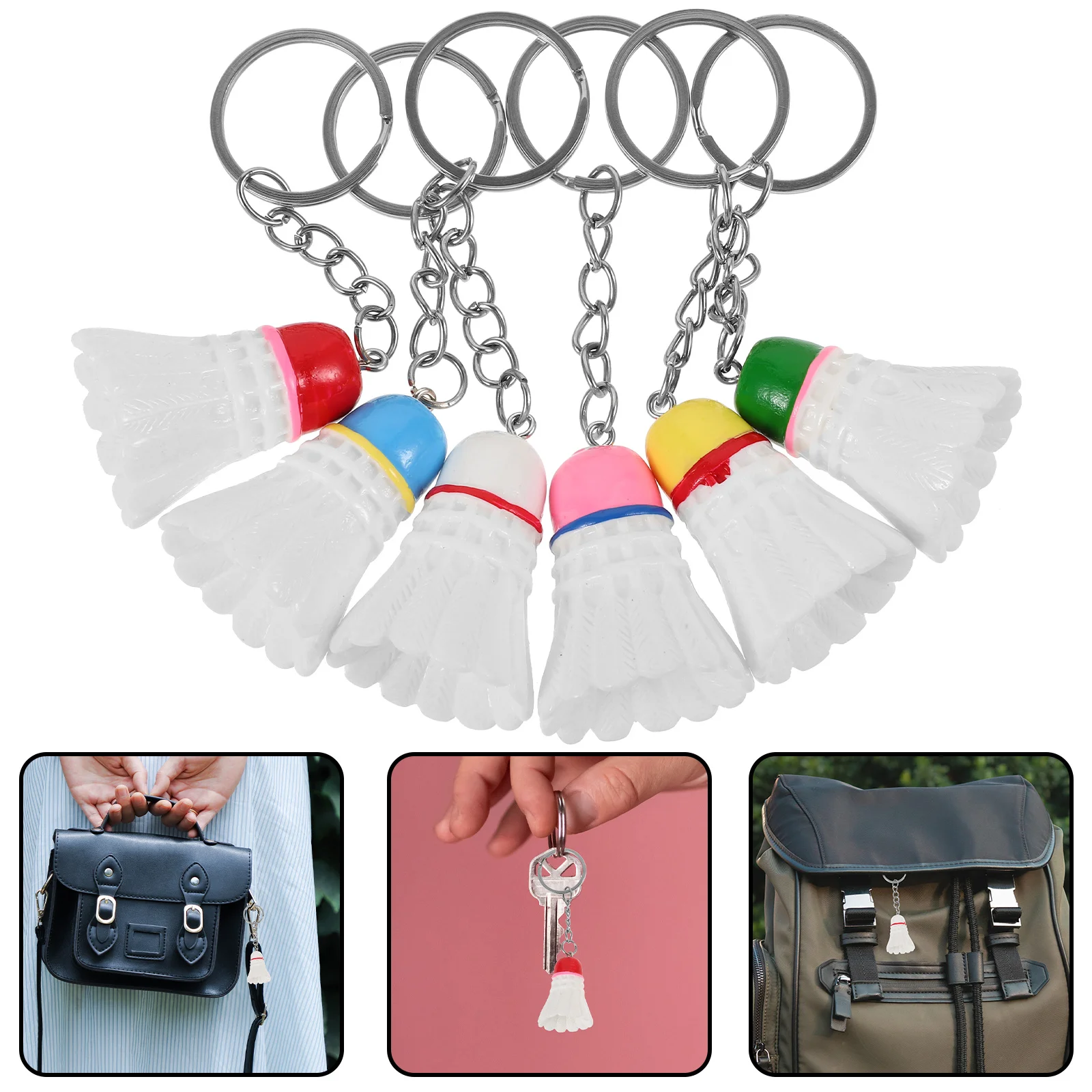 

6Pcs Badminton Key Rings Decorative Metal Resin Plastic Keychain Pendants Backpack Bag Hanging Charm Sports Gift for Women Men