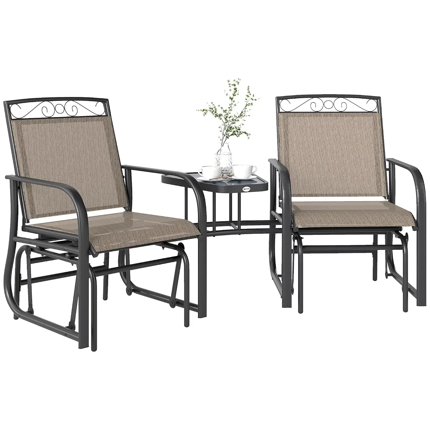 Outdoor Glider Bench with Table Patio 2-Seat Sling Fabric Rocker Porch Garden Backyard, Customized