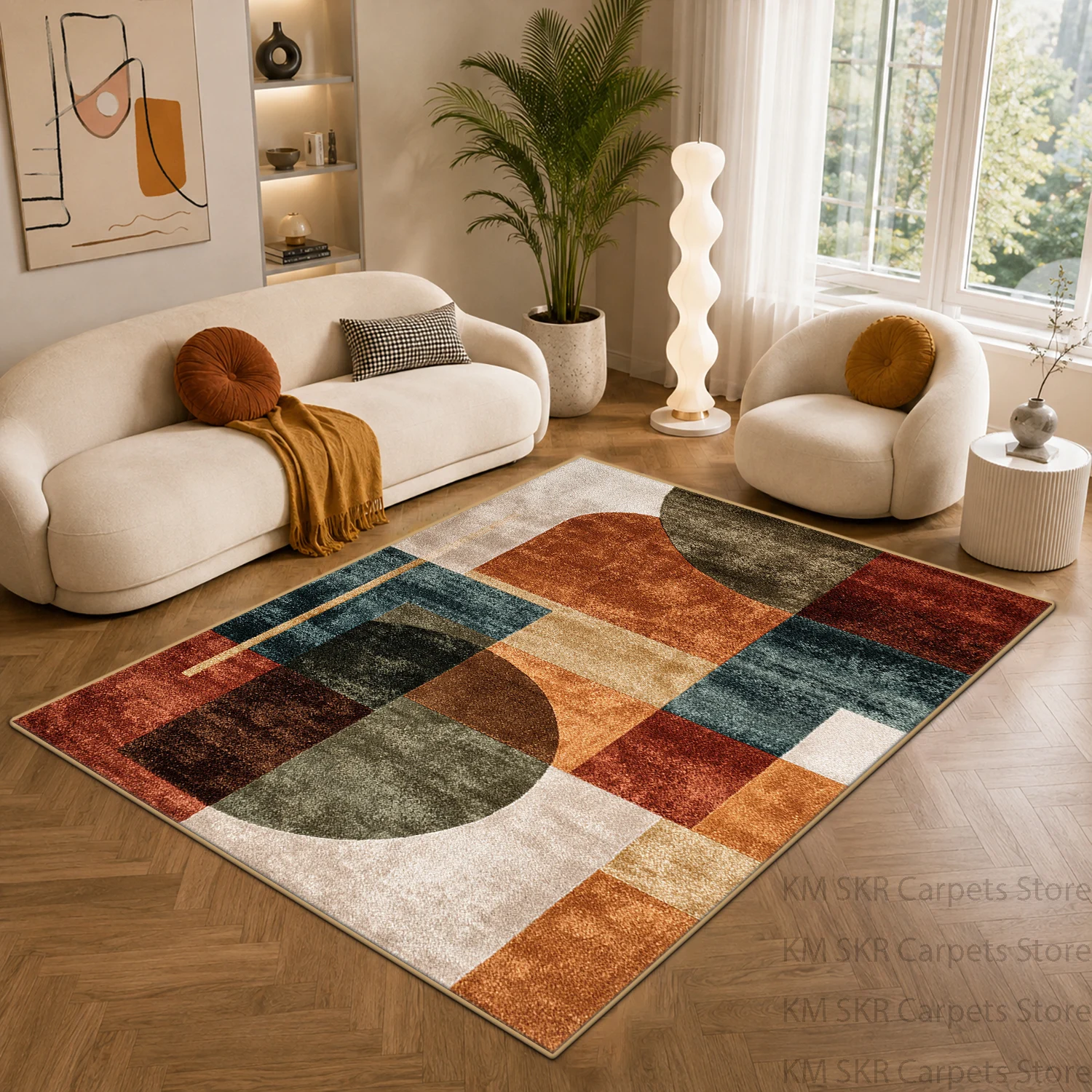 Ins Nordic Block Style Living Room Sofa Carpet Non-slip Washable Large Rugs for Bedroom Soft Short Velvet Study Floor Mat Custom