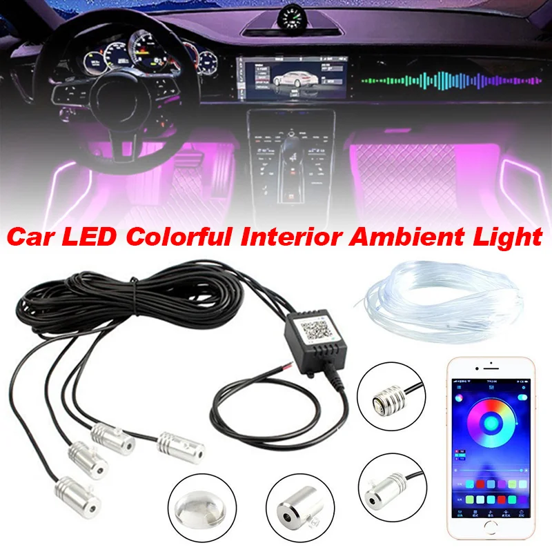 車用led-rgbインテリア雰囲気アンビエントライト高輝度6-in-1ワイヤレスリモート音楽app制御usb-シガーライター対応