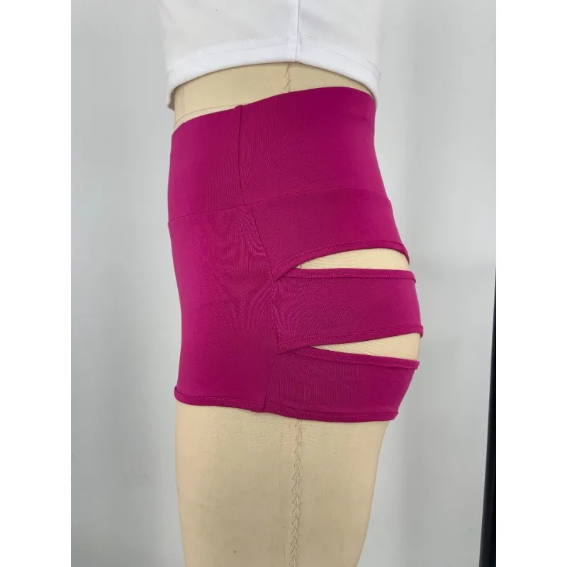 피트니스 여성 미니 반바지 솔리드 하이 웨이스트 중공 짧은 바지 2025 여름 스포티 한 바지 섹시한 클럽 파티 Capris Activewear