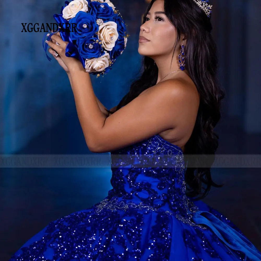 Royal Blue Ball Gown Quinceanera Dresses 2024 Sequin Lace Appliques XV Cinderella Princess Sweet 16 Vestido De 15 Quinceañeras