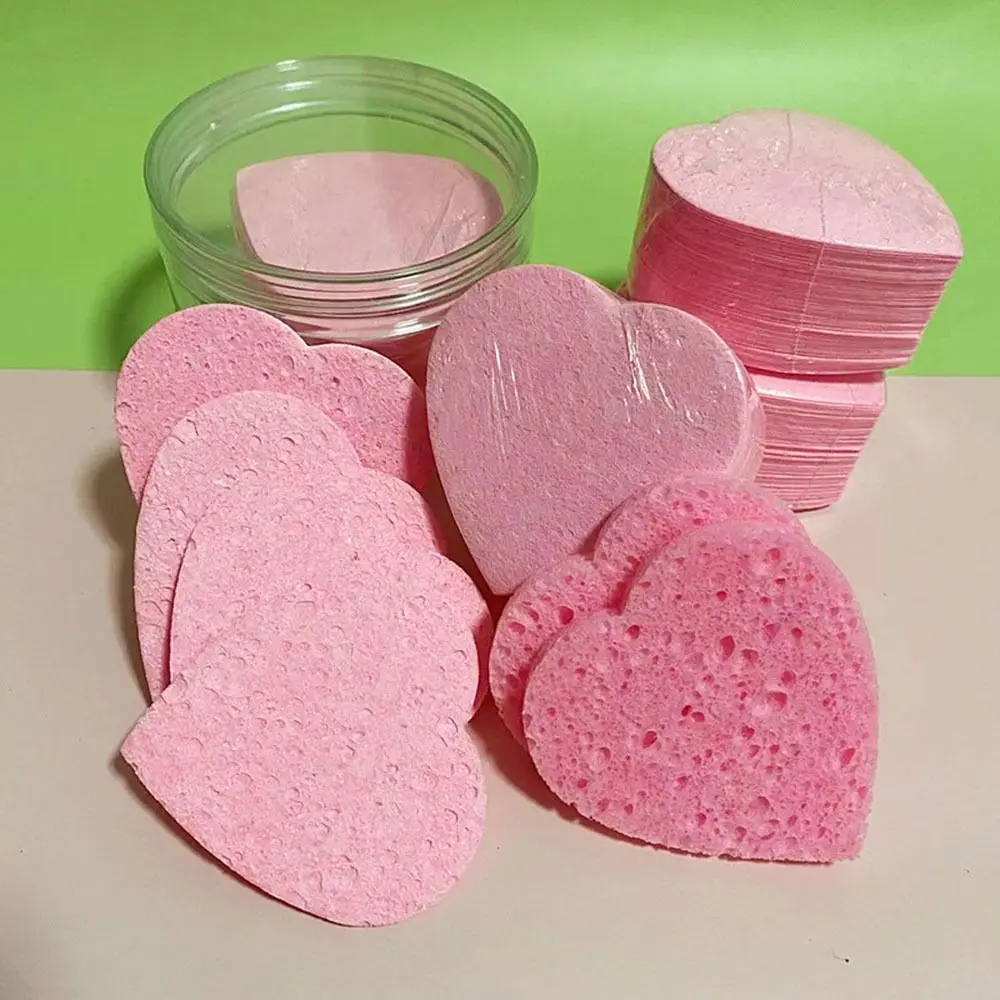 Esponja comprimida en forma de corazón para limpieza facial, utensilio para quitar el maquillaje Natural, rosa, 7mm, 10 unidades