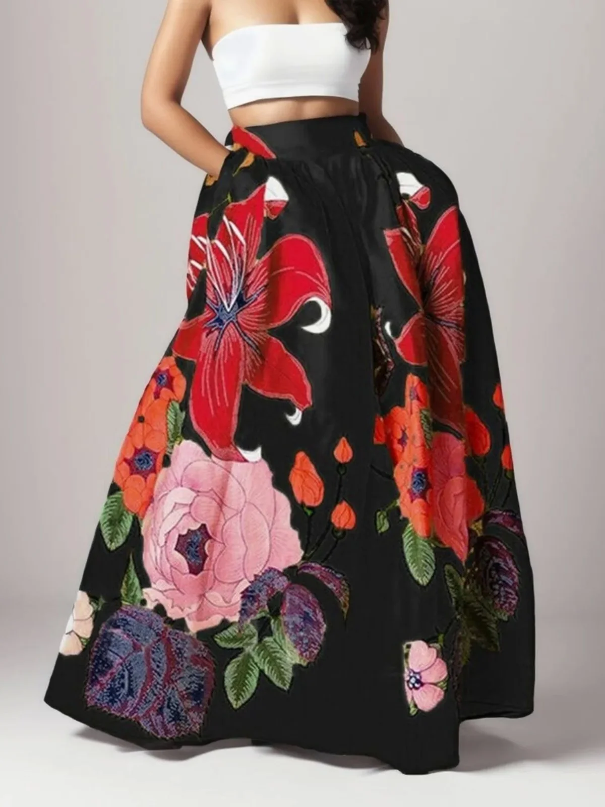 Falda de playa holgada con estampado de cintura alta para mujer, falda larga de verano para calle, TING, otra marca de ropa de 8 a 29 años