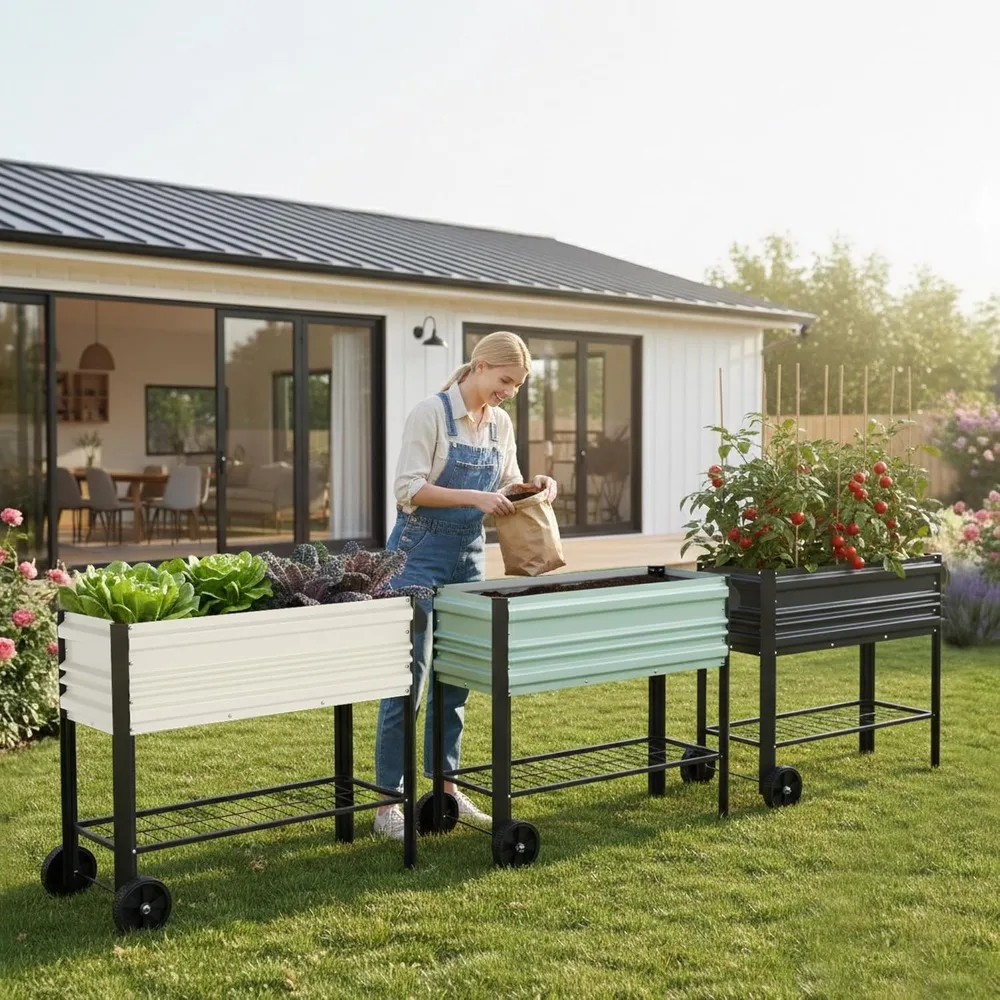 Galvanized Raised Garden Bed with Legs & Wheels, 37x14.6x31.6in, 400LB Capacity Elevated Planter Box, Customized
