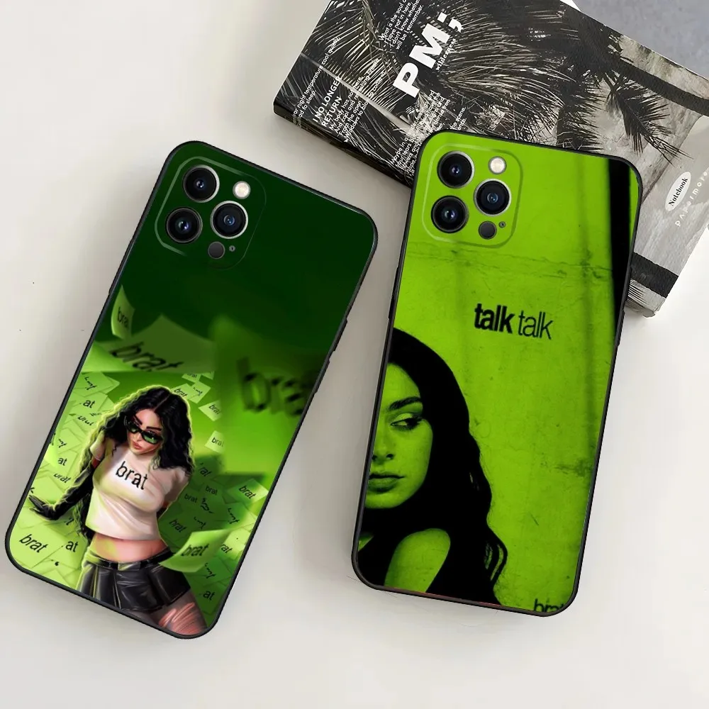 

Singer C-Charli XCX BRAT Phone Case For iPhone16,15,14,13,12 Mini 11 Pro XR,X,XS,MAX 7,8 Plus Silicone Cover Soft Black