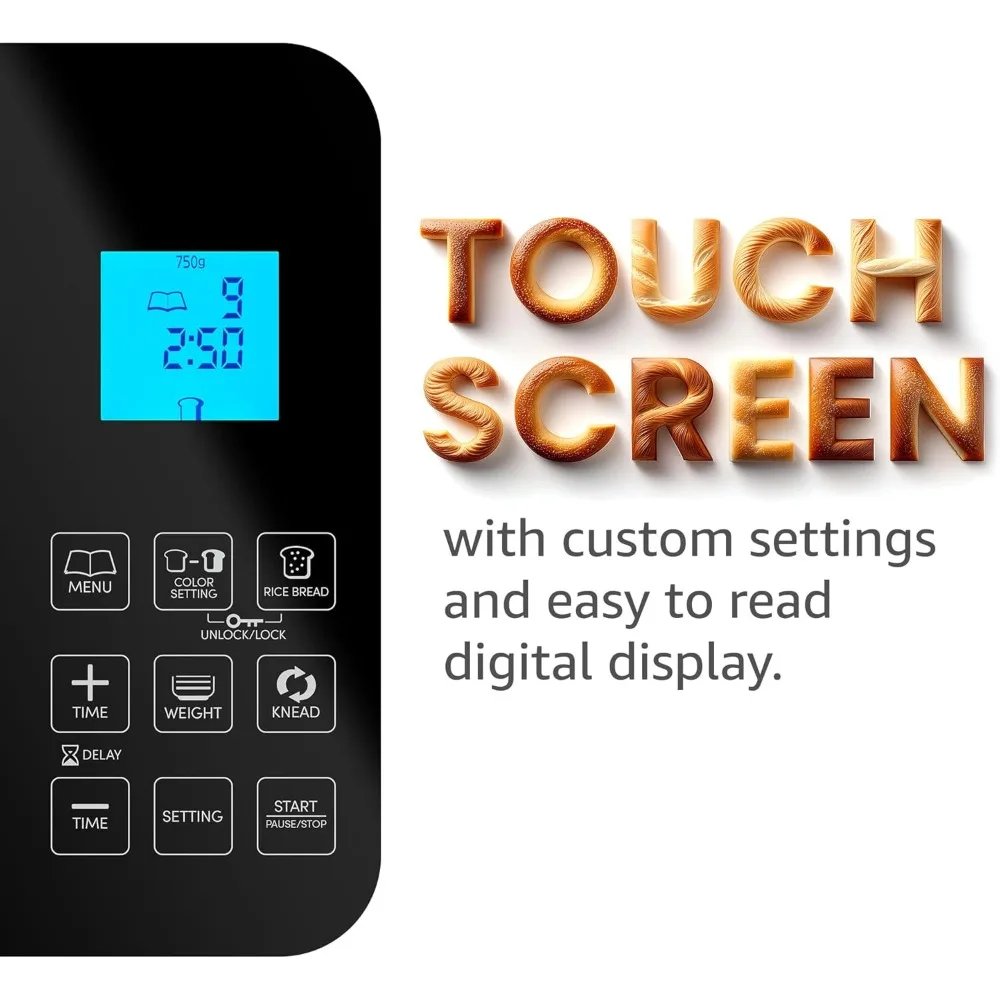 

Программируемый 2 фунта. Хлебопечка, без PFAS Ceralast ™ Керамическая сковорода, белая, пшеничная, ржавая и другие, 3 размера буханки, нержавеющая сталь