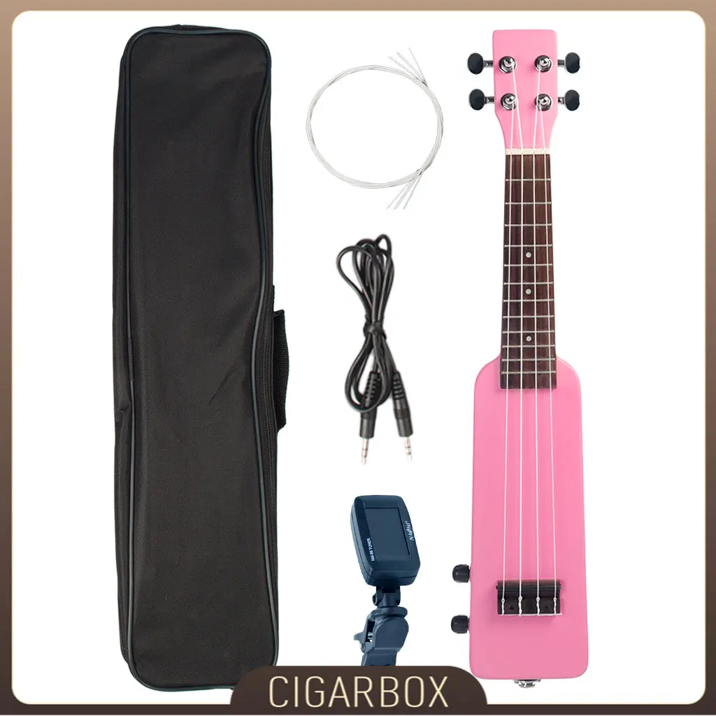 

Pink Soprano 21" Okoume Electric Ukulele Ukulele Uke Kit With Chramatic Tuner Gig Bag 3.5mm Audio Cable Silent Electric Ukulele