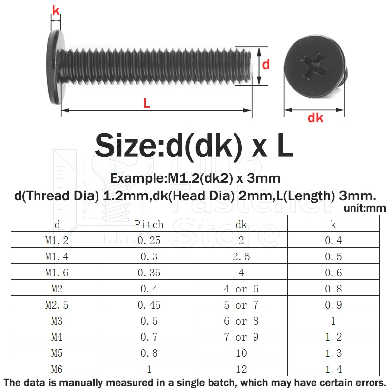 20~300pcs Black Carbon Steel Cross Phillips Ultra Thin Flat Wafer Head Screw CM M1.2 M1.4 M1.6 M2 M2.5 M3 M4 M5 M6 for Laptop