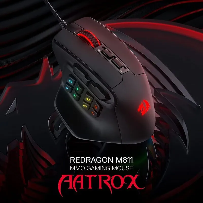 Redragon M811 Aatrox Mmo Gaming Mouse 15 Programmable Buttons Wired Rgb Gaming Mouse Ergonomic Natural Grip Structure Officemoue