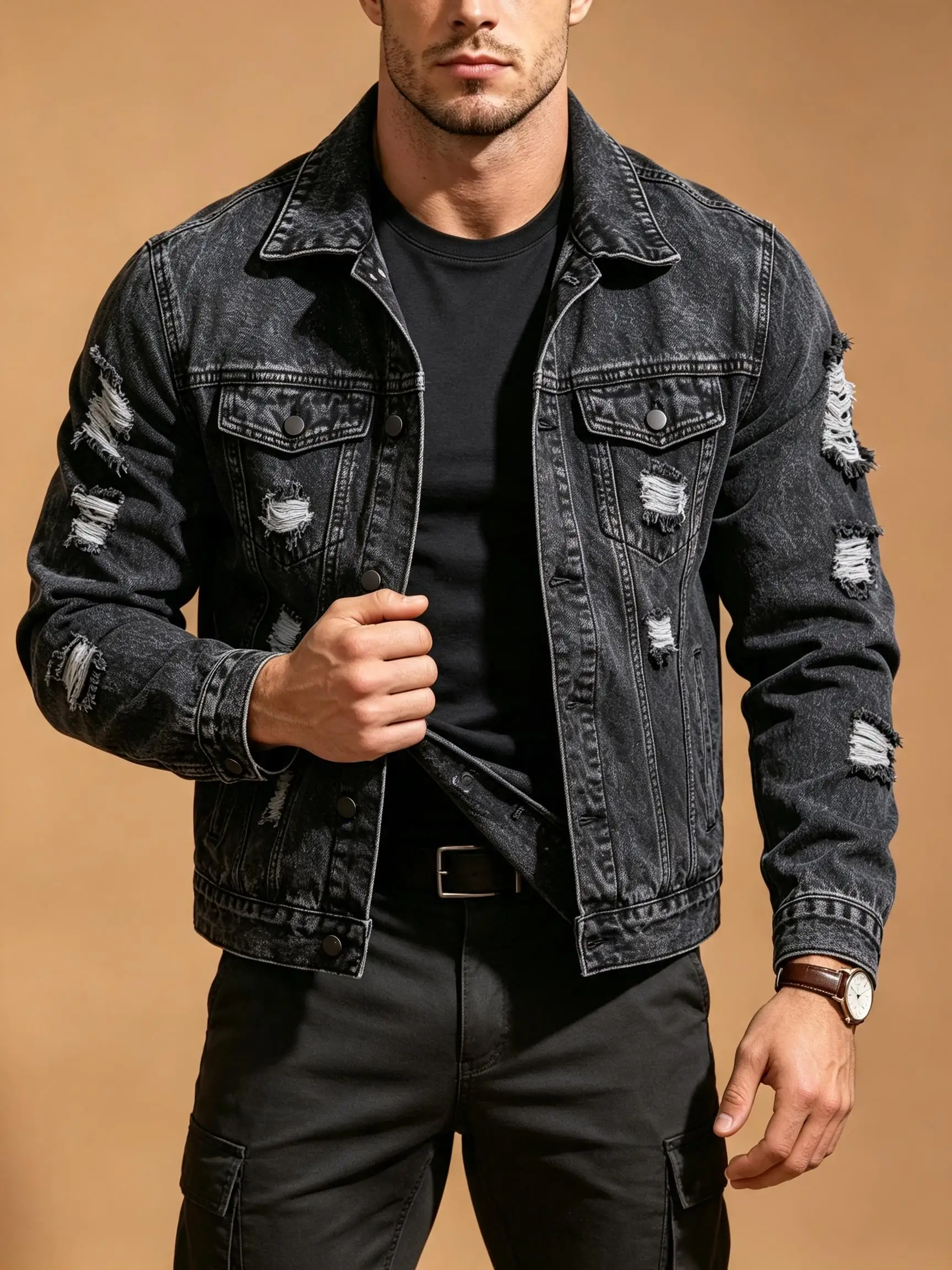Vintage Y2K Button Up Denim Coat Men, American Casual Streetwear Jacket, Ideal Present For Partner