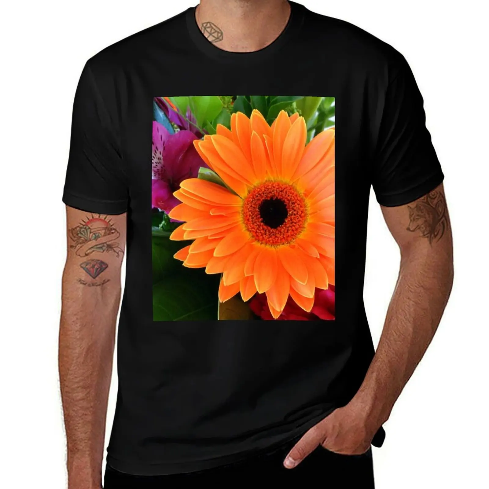 Orange gerbera T-Shirt Functional Casual Short Sleeve Tee T-Shirt