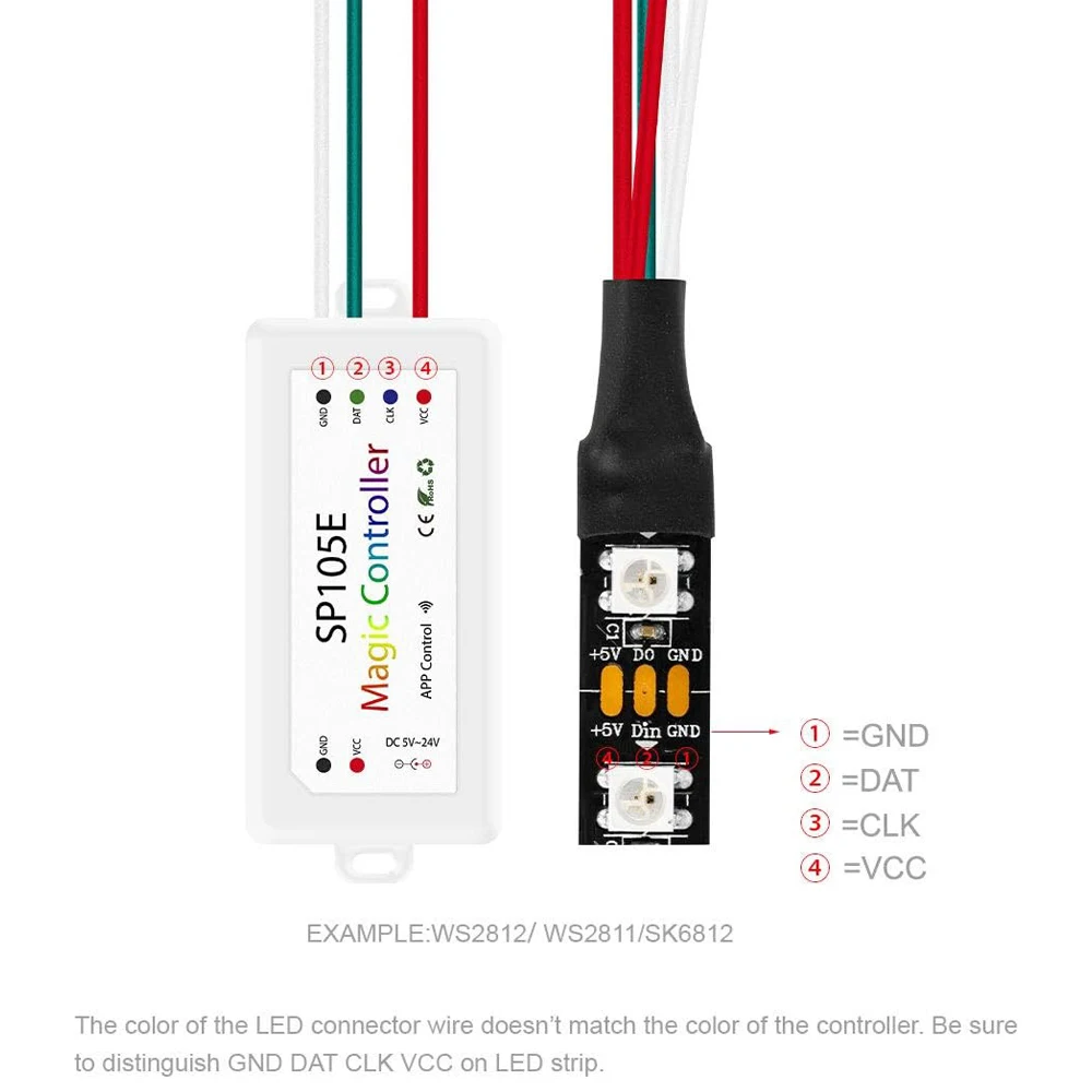 وحدة تحكم بلوتوث لاسلكية SP105E iOS/Android APP لـ WS2811 WS2812B WS2815 WS2813 WS2801 SK6812 WS2815 SK9822 APA102 إلخ