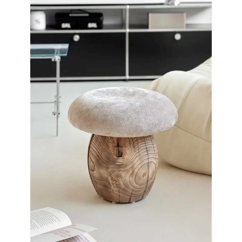 Mushroom Shaped Stool Designer Solid Wood Mid-Century Cream Aesthetic Multi Function for Home Entryway and Vanity view 4