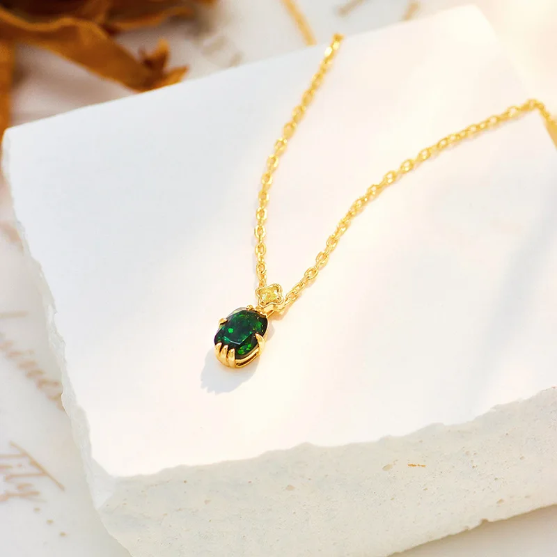 

S925 Серебряное 18-каратное позолоченное ожерелье для женщин, аксессуары, натуральный авантюрин, оливиновый зеленый камень, кулон-цепочка NI177