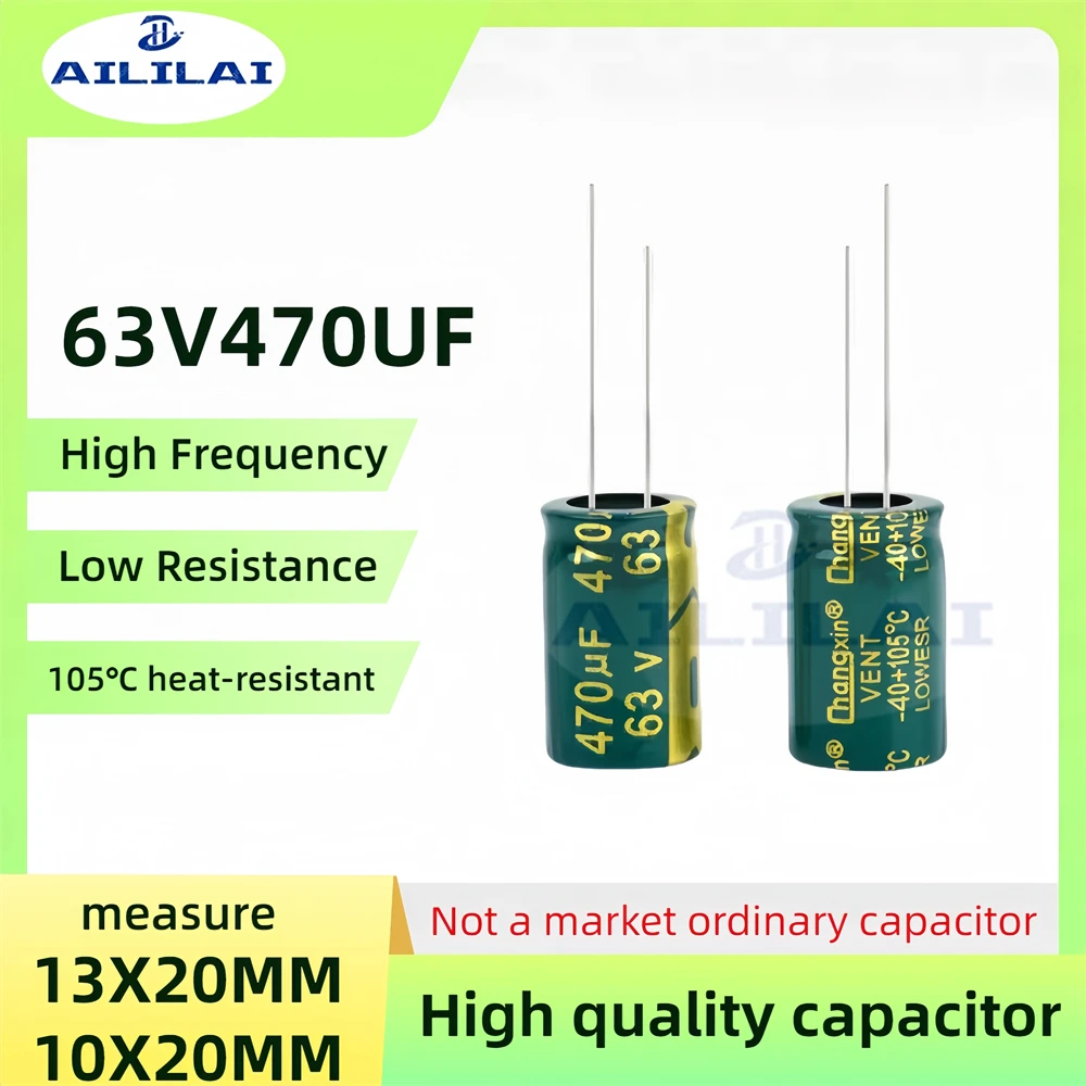 10PCS Original 63v470uf Low ESR/Impedance High Frequency 63V 470UF Aluminum Electrolytic Capacitor 63V470UF Size: 10x20/13X20MM