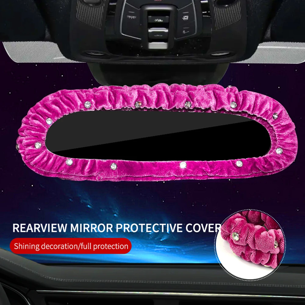 Car Diamond Interior Decoration Plush Auto Rearview Mirror Cover Plushie Reversing Decor Styling Car Accessories Gift