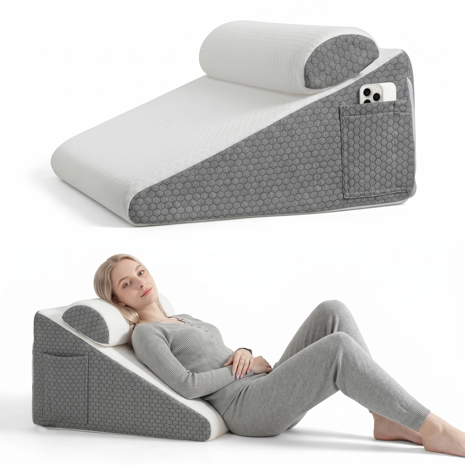 

Комплект из 2 клиновидных подушек для сна при кислотном рефлюксе и болях в спине, охлаждающие клиновидные подушки из пены с эффектом памяти для сна, от храпа, для поддержки изголовья кровати