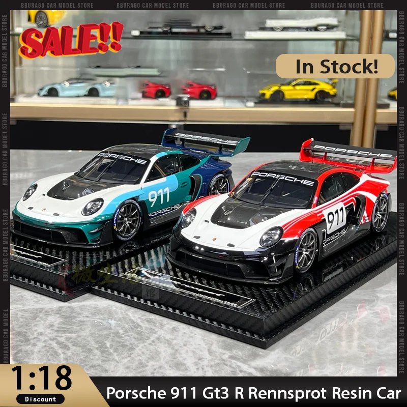 

Новинка в наличии Vip 1:18 Porsche 911 GT3 R Rennsprot, миниатюрный автомобиль из смолы, литые под давлением украшения Porsche, игрушки на заказ, подарок для детей