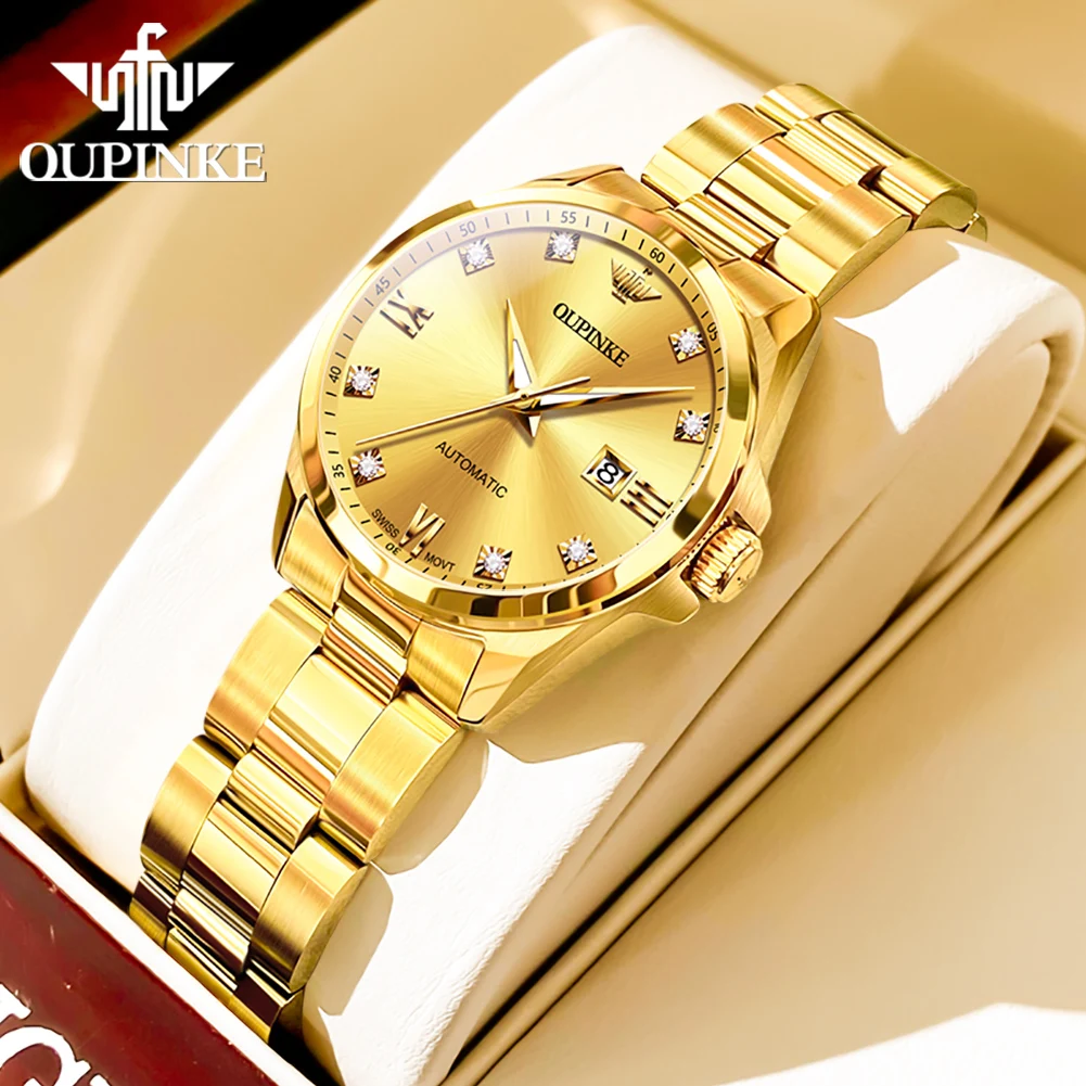 OUPINKE 3199 Real Diamond Automatic Watch for Women Sapphire Crystal Mirror 50M Waterproof Luxury Elegant Ladies Watch Set