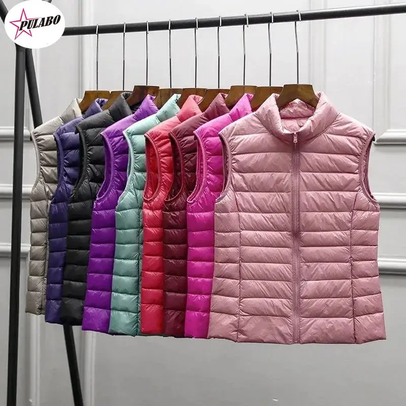 

PULABO Ultralight Down Vest Women 2024 Sleeveless Jacket Female White Duck Down Waistcoat Female Warm Puffer Jacket Outwear