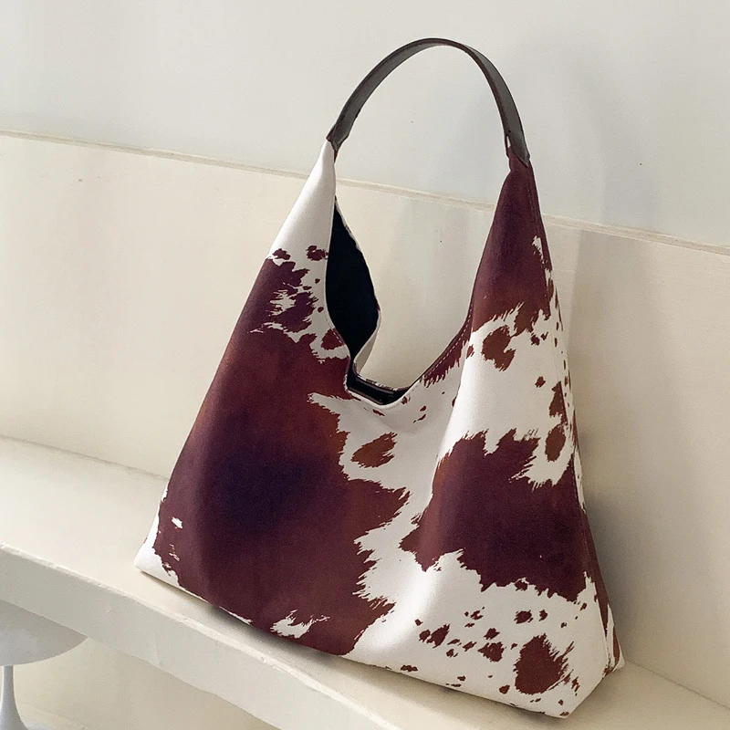 

Korean Casual Hobos Bags For Women Luxury Designer Handbag And Purses 2025 New In Polyester Cow Pattern Underarm Cloth Shoulder