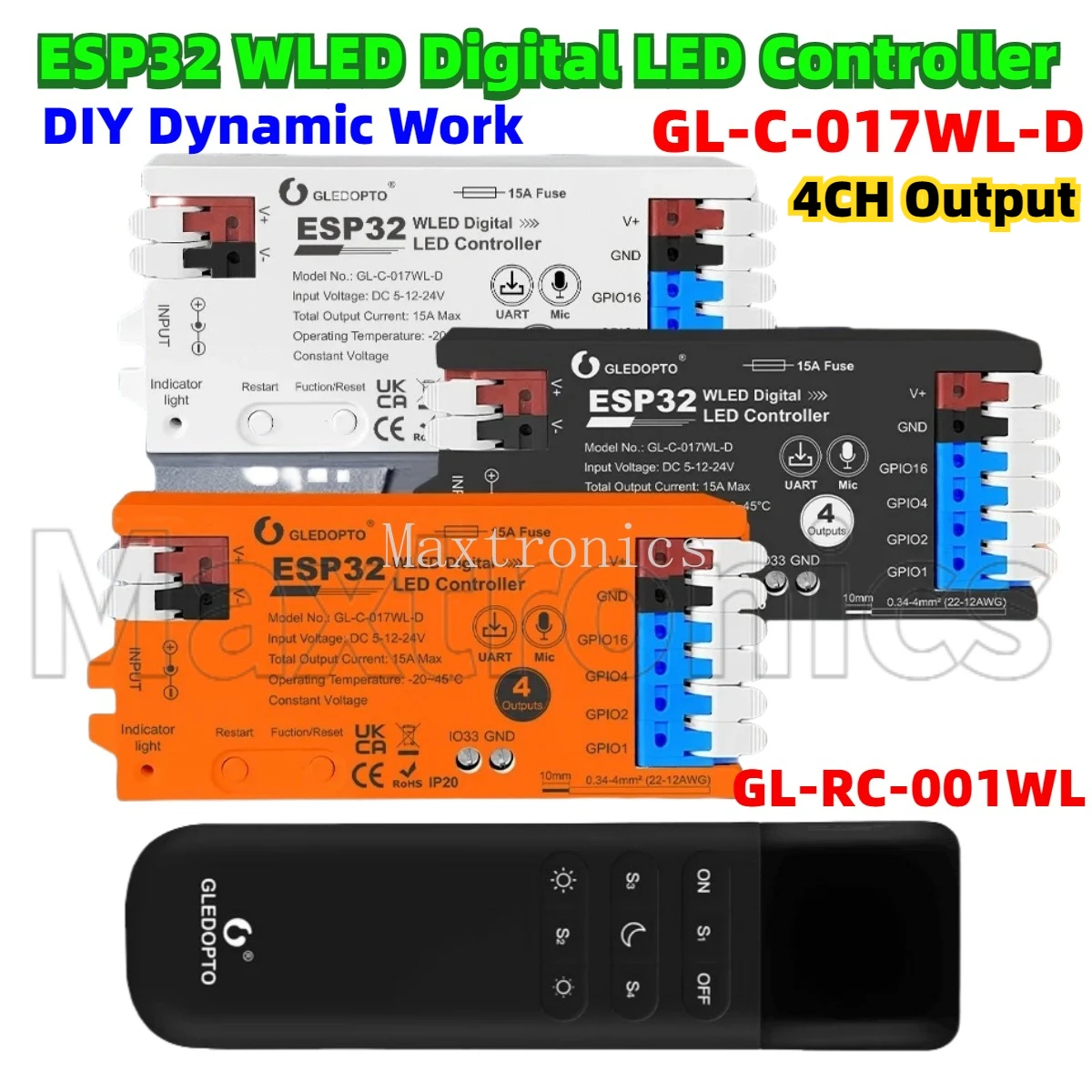 DIY Dynamic Work GLEDOPTO ESP32 WLED Digital LED Controller GL-C-017WL-D Microphone Function Type-C TI levelShifter IC LED Strip